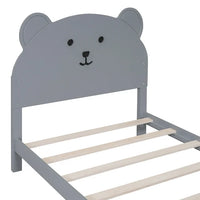 Twin Size Bed Frame with Bear-shaped Headboard and Footboard, Wood Platform Bed with Sturdy Slats Support, Perfect for Kids Boys Girls Bedroom, Easy to Assemble, Gray