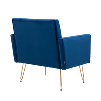 Velvet Single Sofa Chair, Mid-Century Button Tufted Upholstered Accent Living Room Chair with Golden Metal Legs, Comfy Armchair Leisure Lounge Chair with Wide Backrest and Armrest for Bedroom, Navy