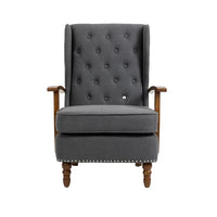 High Back Linen Accent Chair, Nailhead Trim Wingback Armchair with Padded Cushion, Upholstered Single Sofa Chair with Wood Legs, Leisure Barrel Chair for Living Room, Bedroom, Lounge, Office,