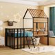 Twin Size Metal House Bed,Loft Bed with Storage Shelf,Roof and Window,Steel Bed Frame with Full-Length Guardrail & Ladder,for Girls Boys Teens,No Noise, No Box Spring Needed