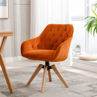 Mid-Century Modern Accent Chair with Solid Rubber Wood Legs, Comfortable Upholstered Home Office Computer Desk Chair No Wheels, Velvet Armchair for Living Room, Bedroom and Office, Orange