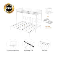 Triple Twin Bunk Bed, Metal 3 Bunk Beds Frame with Built-in Shelf and Slat Locks, Triple Bunk Bed for Children, Adult, Teens, Converted into Three Single Bed, White