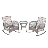 3-Piece Outdoor Rocking Chairs Set,2 Patio Chairs with 1 Glass Top Coffee Table,Rattan Chairs Set with Padded Cushions,Wicker Patio Furniture Set,for Garden,Backyard,Bistro