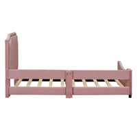 Twin Platform Bed Frame, Fleece Fabric Upholstered Daybed with Classic Stripe Shaped Headboard and Nail Head Trims, Aesthetic Sofa Bed Frame for Girls Boys, Pink