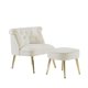 Modern Armchair with Ottoman, Velvet Upholstered Accent Chair with Nailhead Arms and Metal Golden Legs for Living Room, Luxury Chair for Bedroom, Cream White