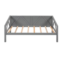 Twin Size Daybed, Platform Bed Frame with Under Bed Storage Space, Multi-Functional Sofa Bed Frame with Triangle Armrest and Wood Slat Support for Living Room Bedroom, No Box Spring Needed, Gray