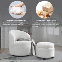 360 ° Swivel Barrel Chair with Storage Ottoman,Boucle Sherpa Round Accent Chair with Footstool,Round Lounge Chair Set for Nursery,Single Sofa Chair Reading Chair,for Living Room,Bedroom,Office