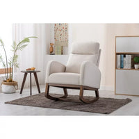 Rocking Armchair, Accent Chair with Headrest, Side Pockets and Wood Base, Living Room Chair for Adults, Weight Capacity 300 Pounds, Beige