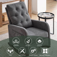 25.6"W Accent Rocking Chair, Upholstered High Backrest Nursery Glider Rocker with 2 Side Pockets,Button Tufted Armchair, Lounge Sofa Chair, for Living Room/Bedroom/Nursery,Gray