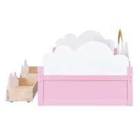 Girls Twin Size Bed with Clouds and Rainbow Decor, Solid Wood Platform Bed Frame with 2 Drawers, Twin Bed Frame with Sturdy Slats Support for Kids Bedroom, No Box Spring Needed, Space-Saving Design