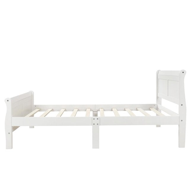 Twin Size Wood Platform Bed, Platform Bed Frame Mattress Foundation Sleigh Bed with Headboard Footboard, Wood Slat Support, White