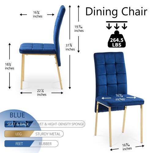 Dining Chairs Set of 4, Upholstered Dining Room Chairs with Golden Legs, Modern Velvet Chair Accent Side Chairs for Kitchen Living Room (4 pieces-Navy)