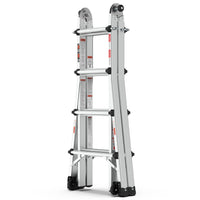 Aluminum Telescoping Extension Step Ladder,Non-Slip Ladder,Multi-Purpose Folding A-Frame Ladder,Portable Multi-Position Ladder with Wheels,300 lbs Weight Rating,Household,Outdoor,17 FT