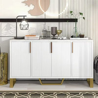 Modern Sideboard, Storage Cabinet with Adjustable Shelves and Four Doors, Wood Console Table with Golden Metal Legs, 60''L x 15.7''W x 34''H, White