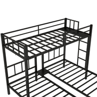 Triple Bunk Bed, Metal Twin over Twin & Twin Bunk Beds for 3 with Guardrails, Ladder & Small Table, Detachable 3 Bunk Beds for Children, Teens, Adults, No Box Spring Needed, Black