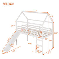 Twin Size Loft Bed with Slide, House Bed with Safety Guard Rails & Ladder, Wooden Loft Bed Playhouse Bed with Roof for Girls Boys, No Box Spring Needed, White