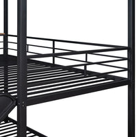 Twin Over Twin Bunk Bed with Roof and Safety Guardrails, House Shaped Bunk Bed Frame with Footboard and Frontboard, Metal Bunk Bed with Staircase and Slat Support for Kids, Teens, Girls, Boys