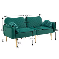 Velvet Loveseat Sofa Couch with Adjustable Backrest,Upholstered Accent Sofa with 2 Bolster Pillows and Metal Legs,Living Room Sofa Couch for Small Space Office,Green