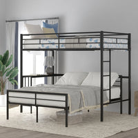 Twin over Full Loft Bunk Bed with Desk, Heavy-Duty Metal Bed Frame with Ladder and Guardrail for Kids Teens Boys Girls Adults, Convertible to a Platform Bed and Loft Bed, No Box Spring Needed, Black