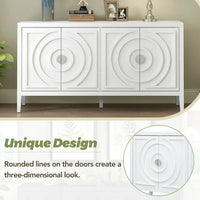 Sideboard Cabinet, Retro Sideboard Storage Cabinet with Circular Groove Design Round Metal Handle, Entryway Cabinet Sideboard Buffet Cabinet with Storage for Living Room Kitchen Dining Room, White