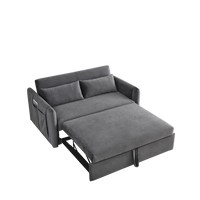 55" Convertible Sleeper Sofa Bed with 2 Pillows and 2 Detachable Pockets, Modern Velvet Upholstered Loveseat Sofa Couch with Pull Out Bed and Adjustable Backrest, Multifunctional 2-Seater Sofa, Grey