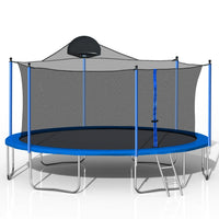 14FT Trampoline with Basketball Hoop Ladder and Safety Enclosure Net, 14 Ft Trampoline for Kids and Adults, Outdoor Large Recreational Trampoline for Backyards, Park, Blue