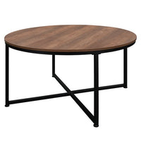 35" Round Industrial Coffee Table,Small Tea Table with X Metal Legs, Modern Leisure Sofa Table Side Table for Living Room Dining Home Farmhouse Office