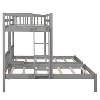 Twin Over Twin & Twin Bunk Bed with Built-in Middle Drawer and Ladder, Wooden Bunk Bed with Guardrails for 3, Triple Bunk Bed for Kids Teens Adults, Space Saving Loft Bed for Bedroom, Gray