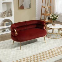 50" Small Loveseat Sofa, Mid Century Modern Velvet 2-Seat Couch Tufted Love Seat with Metal Frame and Tapered Golden Feet for Living Room, Bedroom, Apartment and Small Space, Wine Red