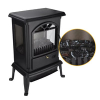 Electric Fireplace Heater, 1500W Freestanding Infrared Fireplace Stove with 3D Flame Effect，Three-door Glass and Remote Control, 5100BTU, Ideal for Indoor Home Use, Black