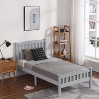 Twin Size Wood Bed Frame with Vertical Stripes Headboard and Footboard for Kids Teens, Modern Platform Bed Frame with Wood Slat Support, Mattress Foundation, Easy Assembly, Grey