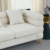 Sectional Sofa Set, 2 Seater and 3 Seater Couch Sectional Sofa Seat with 5 Pillows and Metal Legs, Comfort Upholstered Tufted Fabric Sofa for Living Room Apartment Bedroom Office, White Teddy