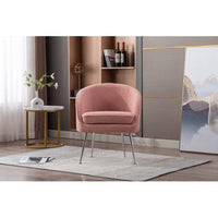 Modern Accent Chair with Arms, Tufted Decorative Single Sofa Fabric Armchair with Gold Metal Legs, Teddy Fabric Armchair Dining Chair, Upholstered Reading Chair for Living Room Bedroom Office Pink