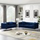 2 Piece Modern Velvet Sectional Sofa Set, Jeweled Button Tufted 3 Seater Sofa and Loveseat with Copper Nails Trim, 4 Pillows Included, 5 Seater Living Room Sofa Set, Blue