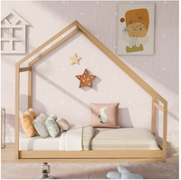 Twin Size House Bed, Wooden Floor Bed Frame with Roof for Toddlers Kids Girls Boys, Can be Decorated, Natural 80.3"L x 41"W x73.2"H