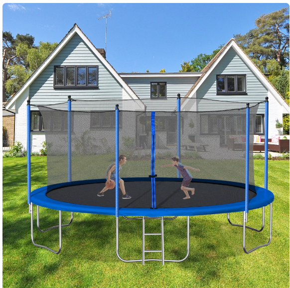 14FT Recreational Trampoline for Kids, Outdoor Trampoline with Safety Enclosure Net and Ladder, Bounce Jump Trampolines with Steel Tube Legs, for Kids and Adults