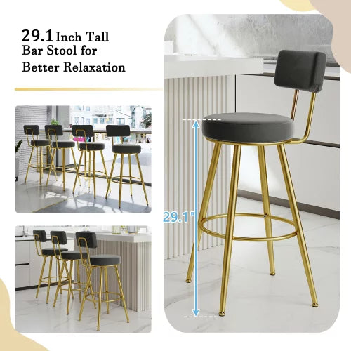 29.1" Velvet Counter Stools Set of 4,Upholstery Counter Height Bar Stools withPadded Backrest & Seat Cushion,Gold Metal Bse, for Kitchen Island,Dining Room Home Bar