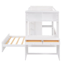 Twin Size Loft Bed with a Stand-alone Bed,Wood Loft Bed Frame with Shelves,Desk,and Wardrobe,Twin Over Twin Bunk Bed for Kids Teens Adults,White