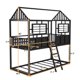 Twin over Twin Bunk Bed,Metal Low Bunk Bed Frame with Roof and Fence-shaped Guardrail,House Bunk Bed for Boys and Girls,Space Saving, Black