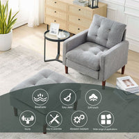 Accent Chair with Ottoman, Modern Fabric Single Sofa Chair with Wood Legs, Upholstered Armchair with Footrest, Living Room Leisure Chair Ottoman Set, Tufted Chair for Reading or Lounging, Gray