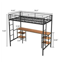 Twin Size Loft Bed with Desk, Twin Metal Loft Bed with Safety Guardrails and Ladders, Heavy Duty Bed Frame with Shelves for Kids Children Teens Adults, Space-Saving, No Box Spring Needed, Black