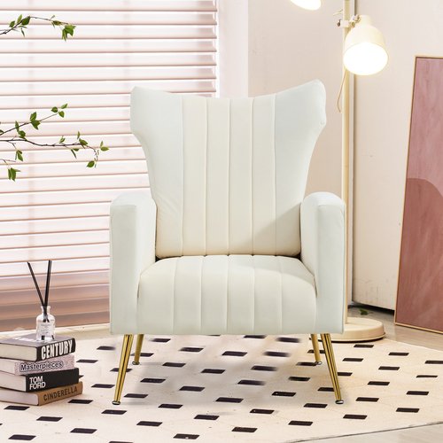 Velvet Tufted Accent Chair, Wingback Armchair with Padded Seat & Backrest,Single Sofa with Golden Metal Legs,for Reading Lounging Living Room Bedroom Office Club