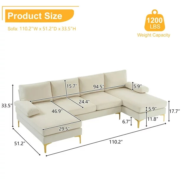 U-Shaped Sectional Sofa with Double Chaise, 110