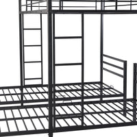 Metal Triple Bunk Bed, Full Over Two Twin Bunk Bed with Shelf & 2 Ladders, 3 Beds in 1, Metal Bed Frame with Safetyrails and Slats Support, No Box Spring Needed, Black