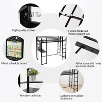 Twin Size Loft Bed with 2 Built-in Ladders, Metal Loft Bed Frame, Multifunctional Loft Bed with Desk and Shelves, Space-Saving Bed Frame with Strong Board Slats, Hold up to 200lbs, Black