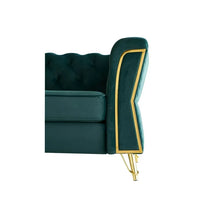 87.4'' Modern Tufted Velvet Sofa, Modern Upholstered Accent Sofa with Diamond Seam Shape Backrest & Gold Metal Legs, Elegant Lounge Sofa Couch, for Living Room, Green