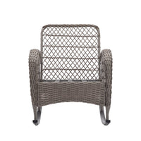 3-Piece Outdoor Rocking Chairs Set,2 Patio Chairs with 1 Glass Top Coffee Table,Rattan Chairs Set with Padded Cushions,Wicker Patio Furniture Set,for Garden,Backyard,Bistro