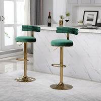 2 PCS Bar Stools with Back and Footrest,Adjustable Retro Style Velvet Counter Swivel Bar stools, Modern Counter Height Dining Upholstered Chairs for Kitchen Island, Cafe, Pub, Green