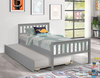 Wood Twin Bed Frame with Trundle for Kids, Teens and Adult, Platform Bed Frame with Wood Slat Support, Headboard and Footboard for Bedroom Small Living Space, No Box Spring Needed, Grey