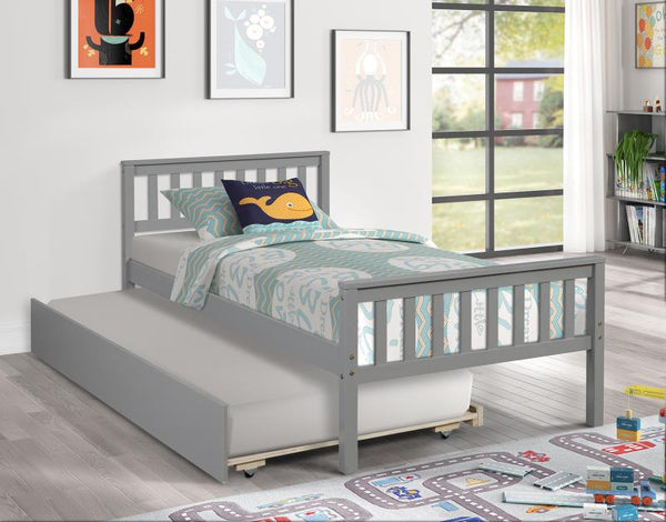 Wood Twin Bed Frame with Trundle for Kids, Teens and Adult, Platform Bed Frame with Wood Slat Support, Headboard and Footboard for Bedroom Small Living Space, No Box Spring Needed, Grey